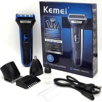 Kemei KM-6332 3-in-1 Rechargeable Electric Shaver & Trimmer Set