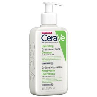 CeraVe Hydrating Cream-to-Foam Cleanser 8 fl oz (236 ml) – Gentle Hydration for Normal to Dry Skin - Cleanses & Removes Makeup