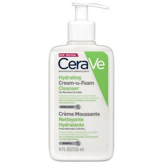 CeraVe Hydrating Cream-to-Foam Cleanser 8 fl oz (236 ml) – Gentle Hydration for Normal to Dry Skin - Cleanses & Removes Makeup