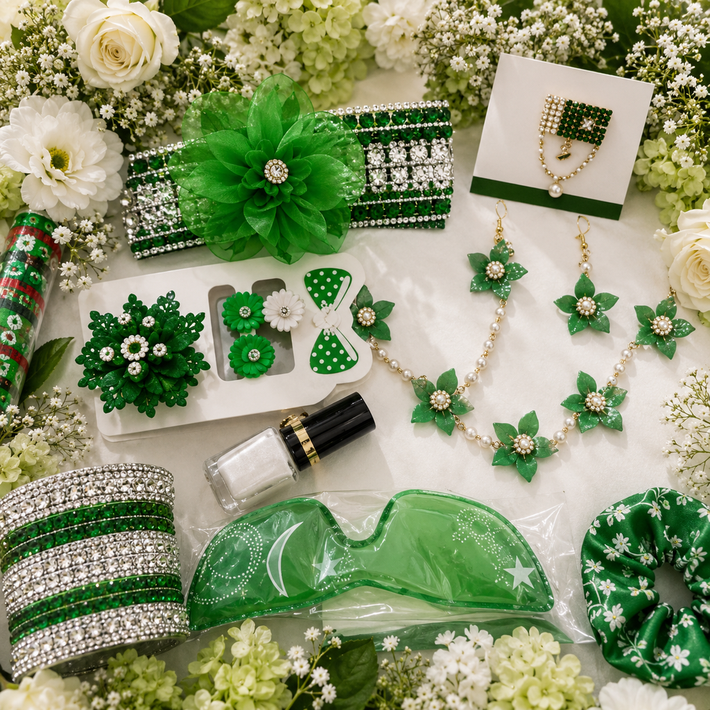 PK Pakistan Independence Day Special Deal | Green & White Premium Accessories Gift Set | Free Delivery All Over Pakistan | BazarNest