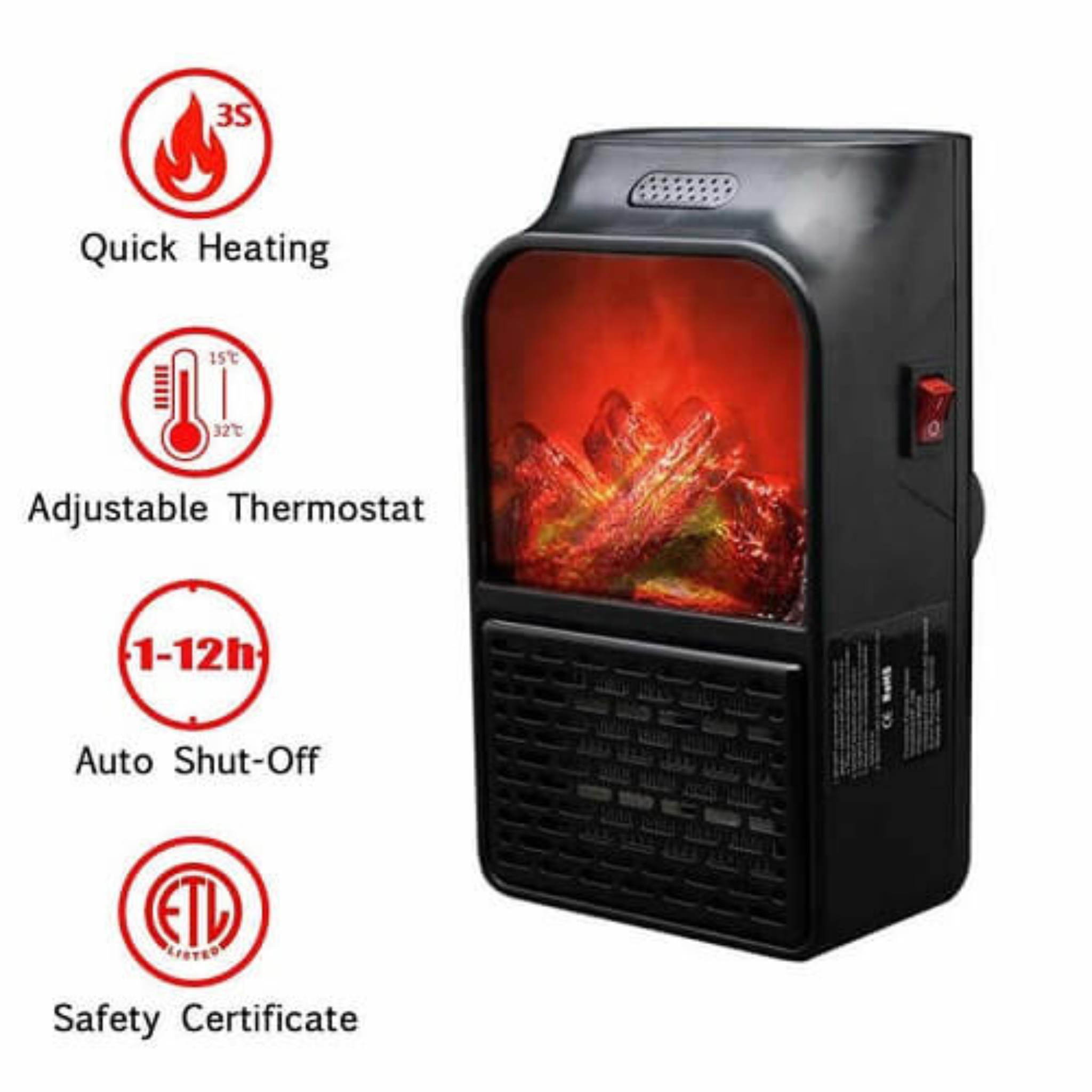Flame Fireplace Portable Electric Heater with Remote Control | Plug In Simulation Flame Heater