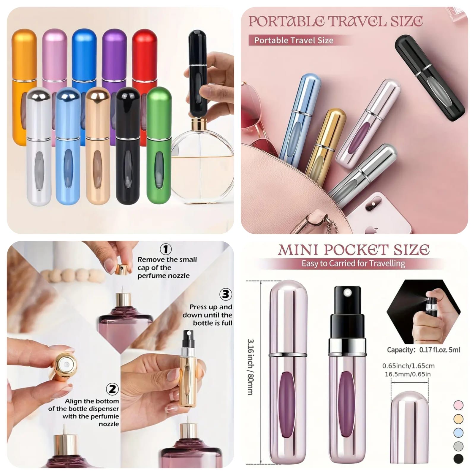 Travel Perfume Bottle Refillable Portable Mini Atomizer Spray Refill Bottle Women Pocket Dispenser Cologne Sprayer 5Ml Plastic Body