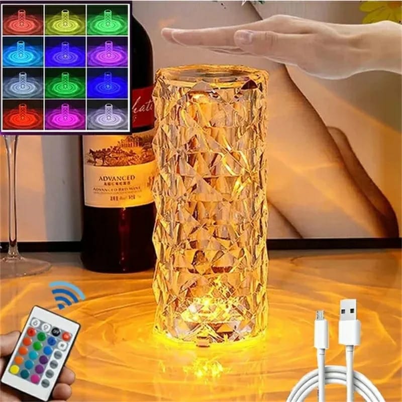 16 Colors Crystal Rose Table Lamp LED Rose Light Decoration Remote Control Romantic Diamond Atmosphere Light USB Night Light