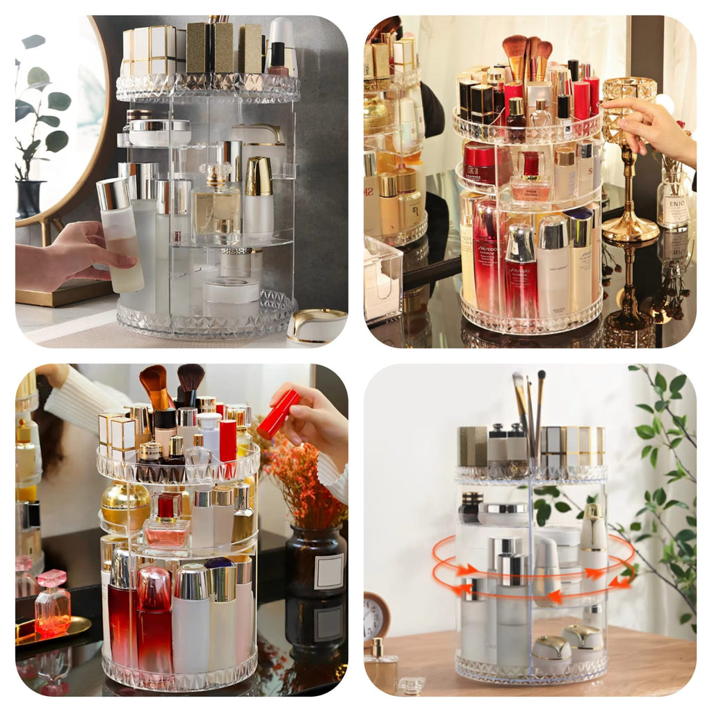 360 Transparent Makeup Storage Box Rotatable Cosmetic Storage Rack Desktop Skin Care Product Rack Lipstick Finisher Storage Box