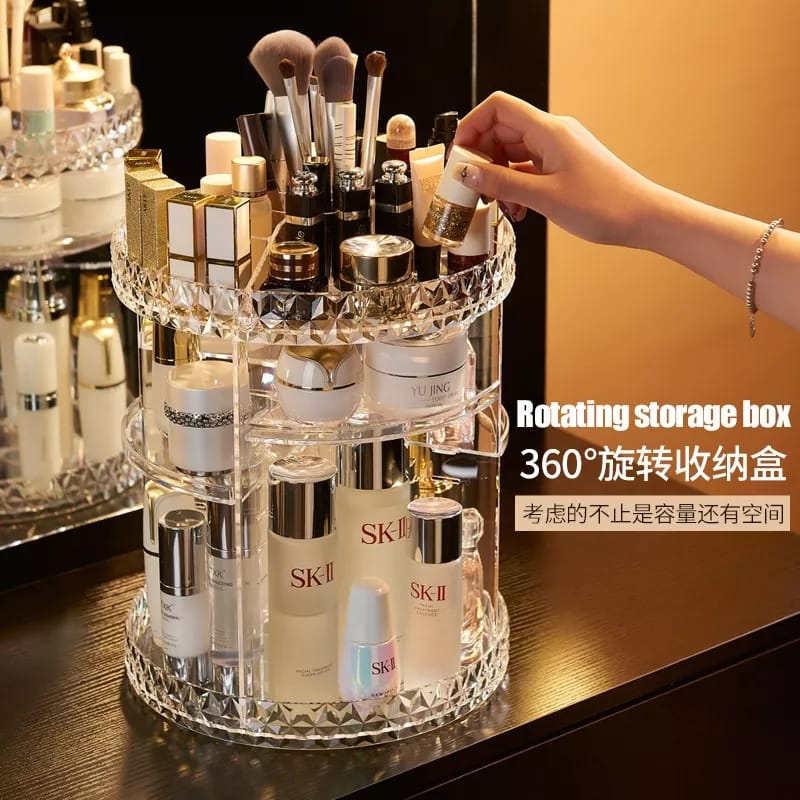 360 Transparent Makeup Storage Box Rotatable Cosmetic Storage Rack Desktop Skin Care Product Rack Lipstick Finisher Storage Box