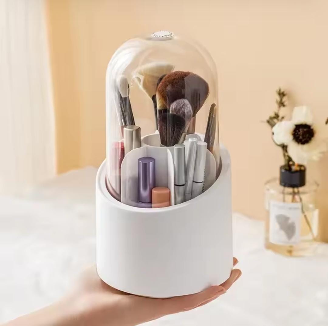 360° Rotating Makeup Brush Holder With Lid Desktop Cosmetic Brush Organizer Lipstick Eyebrow Pen Holder Eye Shadow Storage Box