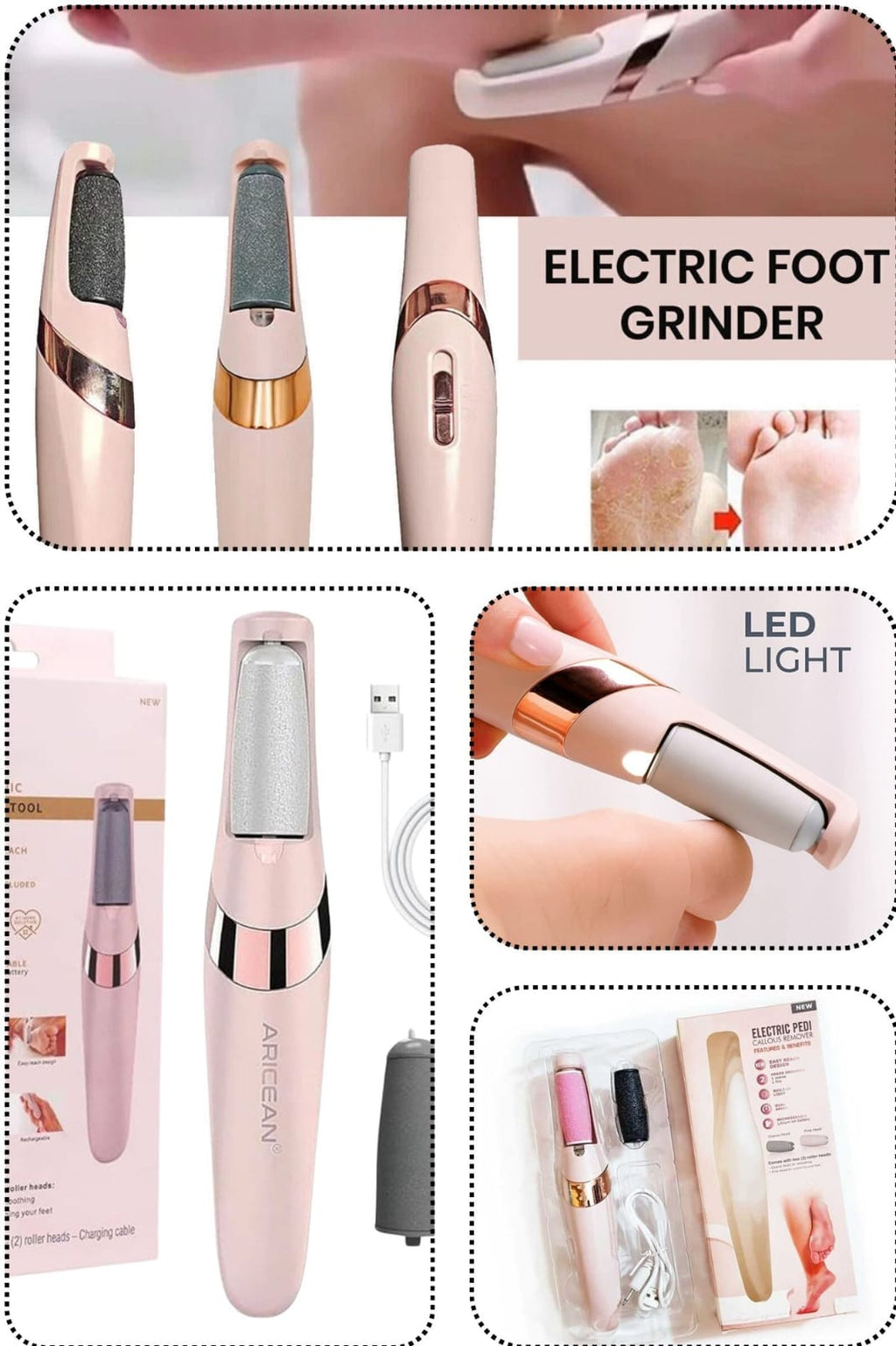 Rechargeable Pedicure Tool USB Cordless Electric Foot File