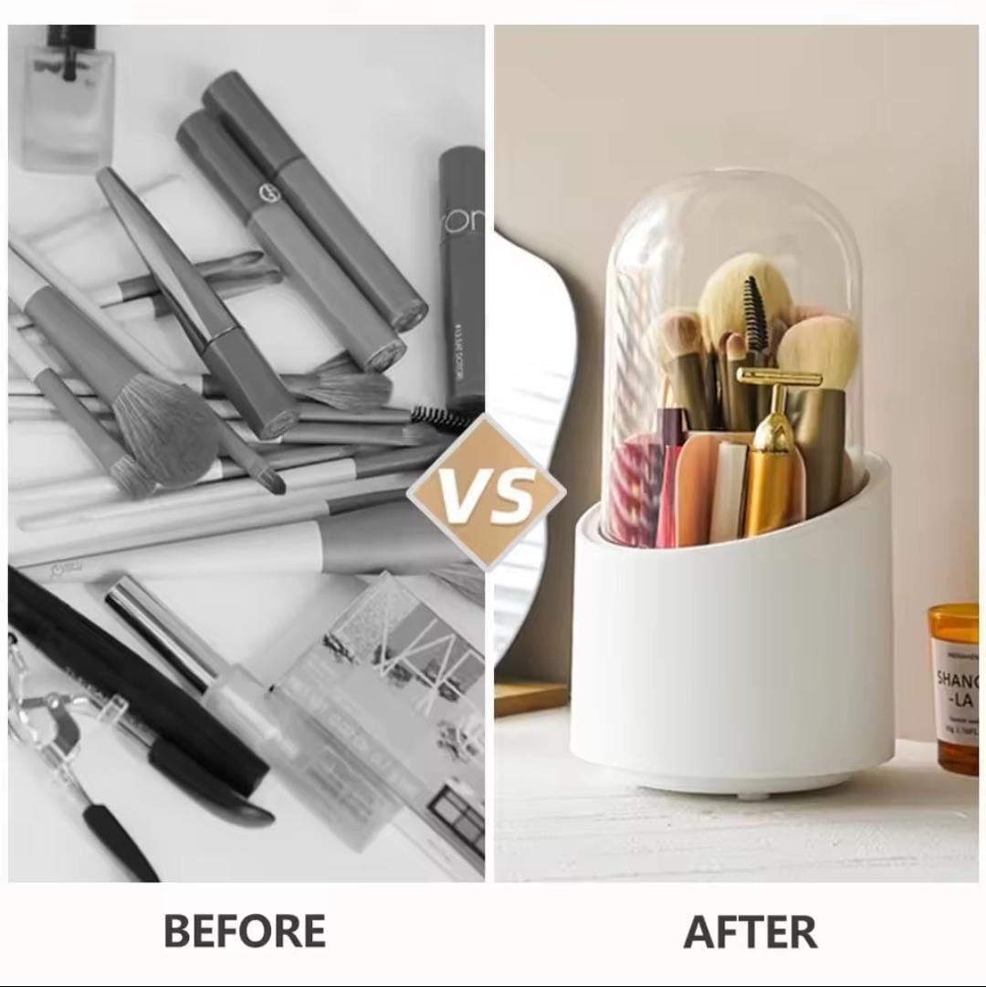 360° Rotating Makeup Brush Holder With Lid Desktop Cosmetic Brush Organizer Lipstick Eyebrow Pen Holder Eye Shadow Storage Box
