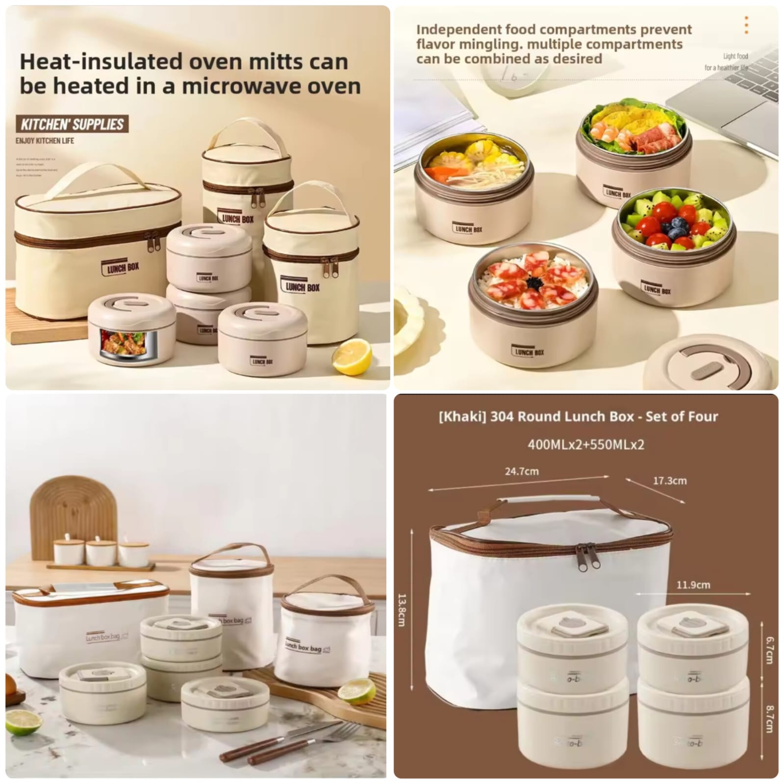 4pcs Insulated Lunch Box With Thermal Bag