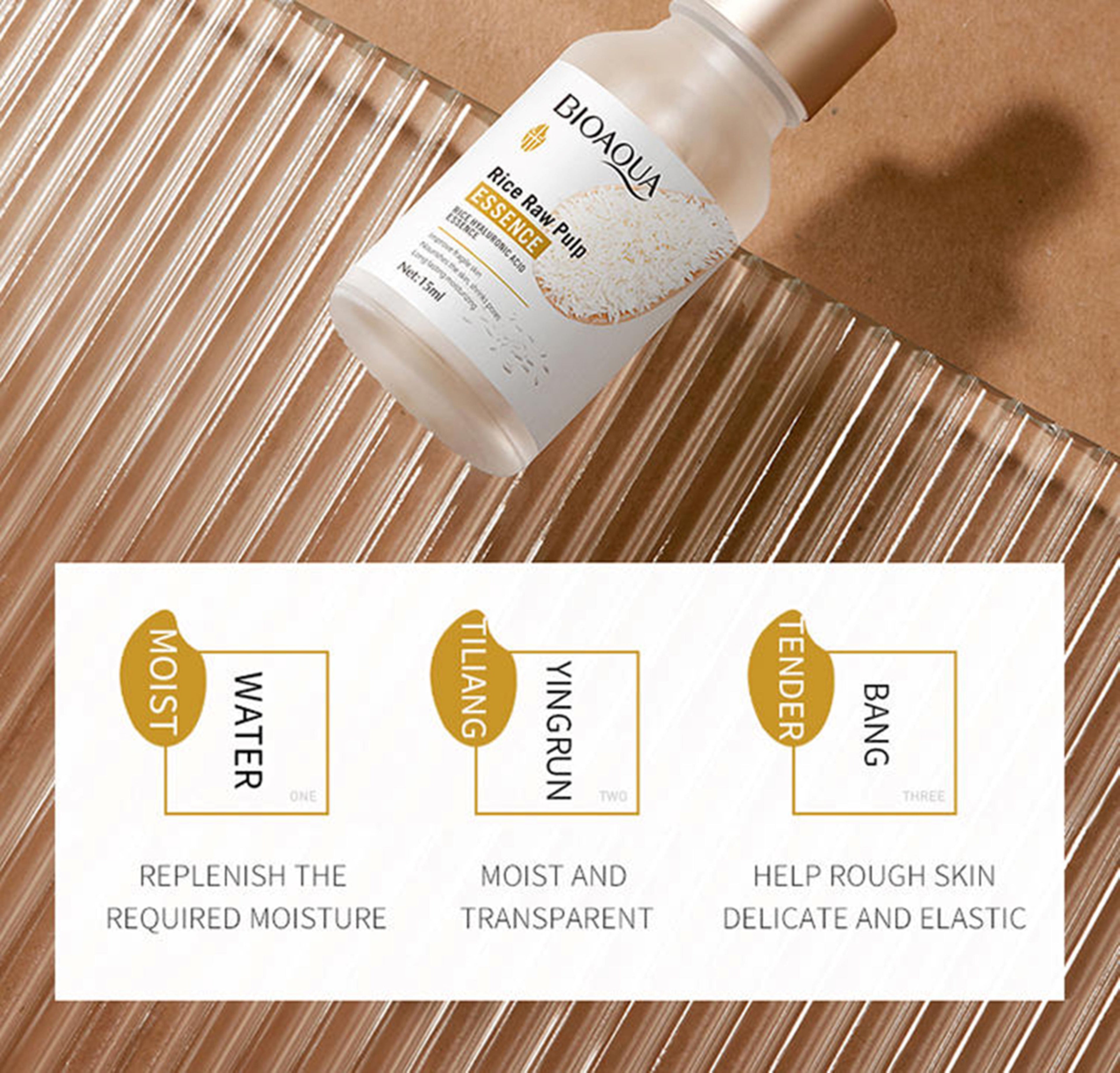 BIOAQUA Rice Raw Pulp Essence 15ml | Hydrating & Brightening Face Serum with Rice Extract & Hyaluronic Acid