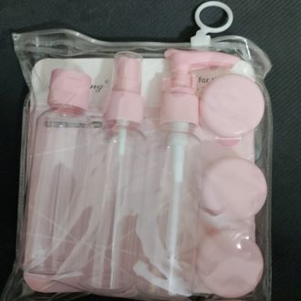“ Bottles Plastic- Bottles -7-Piece Clear Bottles Set for Toiletries, Leak-Proof Refillable Mini Cosmetic Containers with Spray Pump and Flip-Cap Bottles, Perfect for Shampoo, Conditioner, Lotion, Body Wash, Creams, and Gels –Vacations, and Daily Use