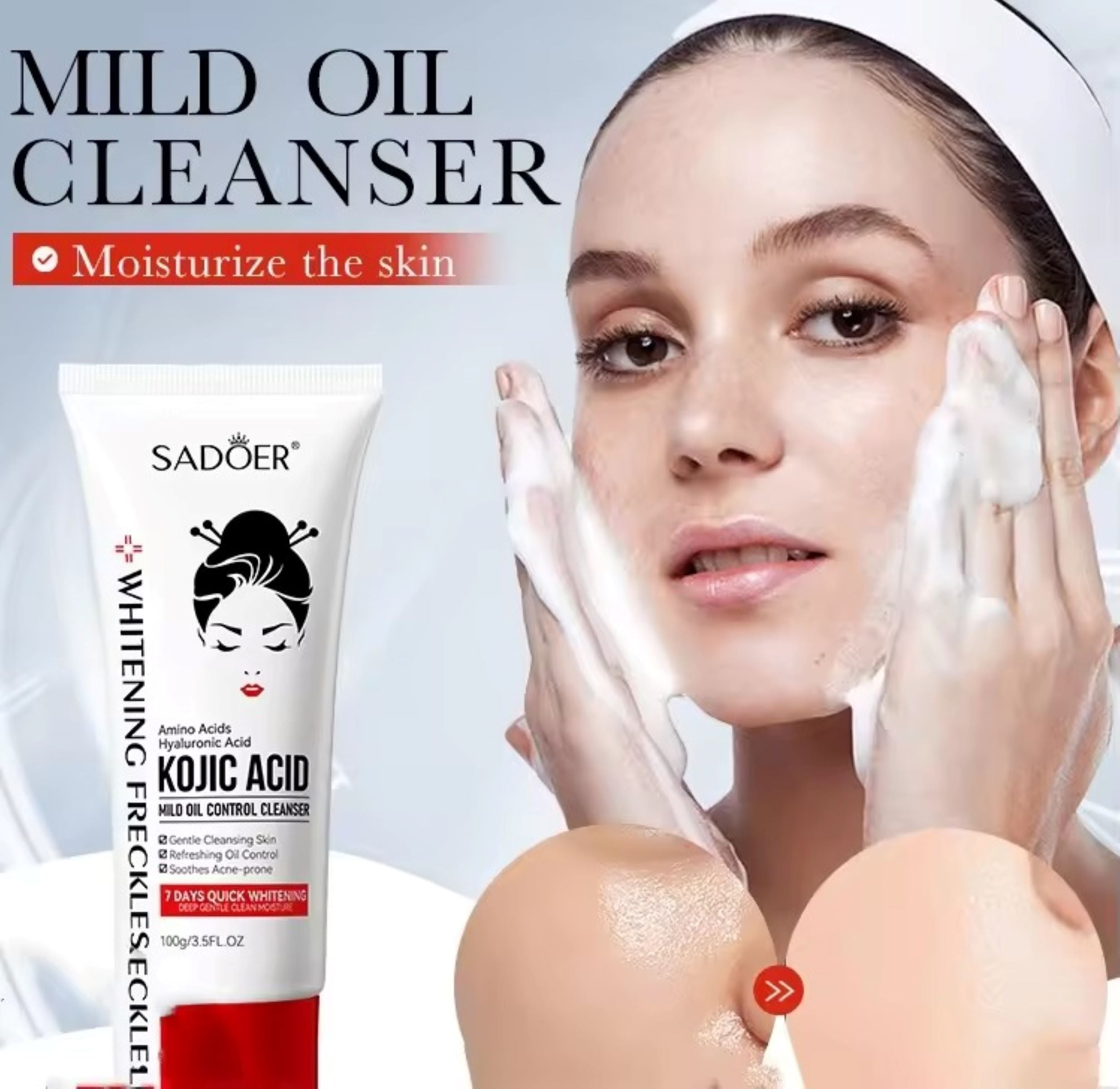 Whitening Moisturizing Cleanser for Face with gift of multani Maask– Oil Control Facial Wash for Acne-Prone Skin – Refreshing Skin Brightening Cleansing Foam – Deep Pore Cleanser with Whitening – Moisturizing Face Wash for Hyperpigmentation