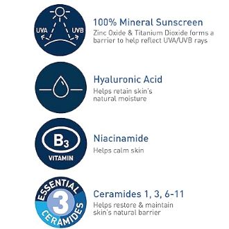 CeraVe Hydrating Mineral Sunscreen SPF 50 Face – Broad Spectrum Protection for Sensitive Skin, Lightweight & Non-Greasy Feel, Formulated with 3 Essential Ceramides and Niacinamide for Healthy Skin Barrier Support